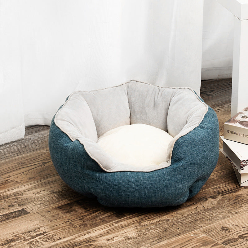 Pet Bed Warm Winter Bed Dog Cat Bed Soft Wool Point Design Pet Nest With Removable Mats Octagonal Shape Kennel Cat Dog Sofa Bed