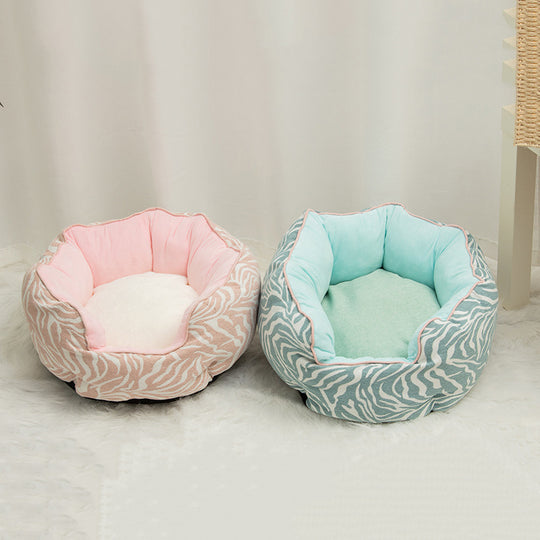 Pet Bed Warm Winter Bed Dog Cat Bed Soft Wool Point Design Pet Nest With Removable Mats Octagonal Shape Kennel Cat Dog Sofa Bed