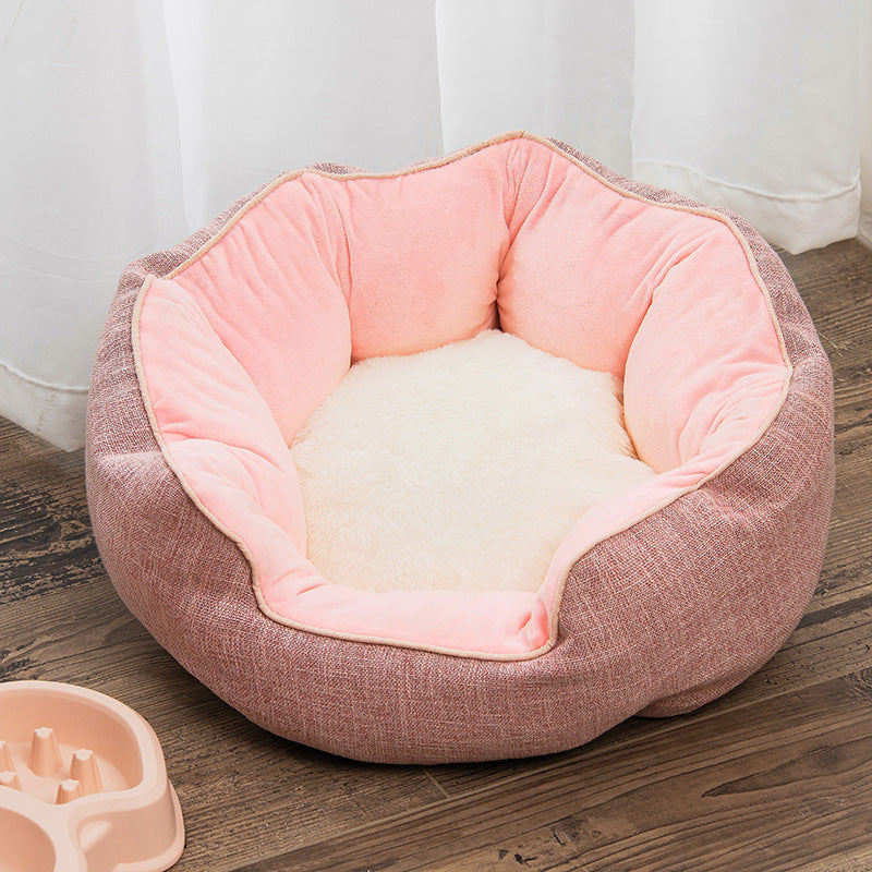 Pet Bed Warm Winter Bed Dog Cat Bed Soft Wool Point Design Pet Nest With Removable Mats Octagonal Shape Kennel Cat Dog Sofa Bed