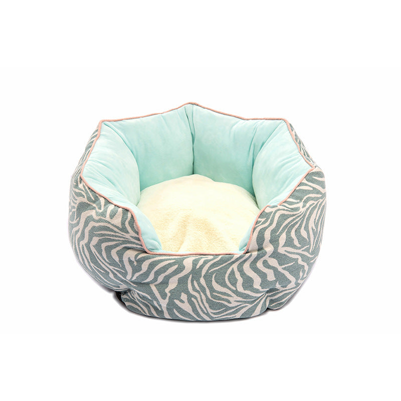 Pet Bed Warm Winter Bed Dog Cat Bed Soft Wool Point Design Pet Nest With Removable Mats Octagonal Shape Kennel Cat Dog Sofa Bed